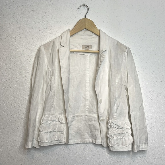 LOFT Jackets & Blazers - Loft Linen and Cotton Ruffled Cottagecore Blazer Size 2